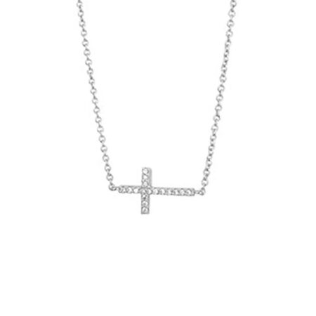 Zilveren Collier kruis zirkonia 1,3 mm 41 + 4 cm