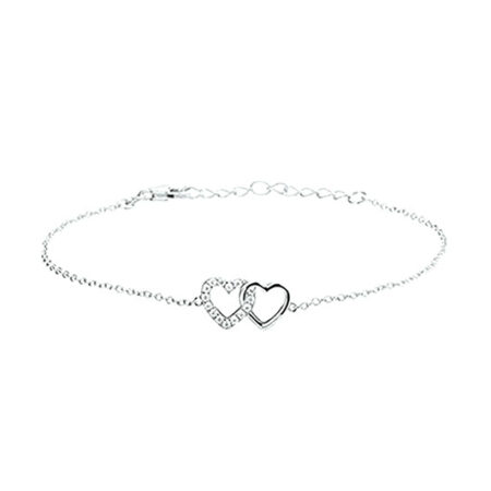 Zilveren Armband hartjes en zirkonia 16 + 3 cm