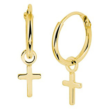 Zilveren Oorringen met kruis (Goldplated)