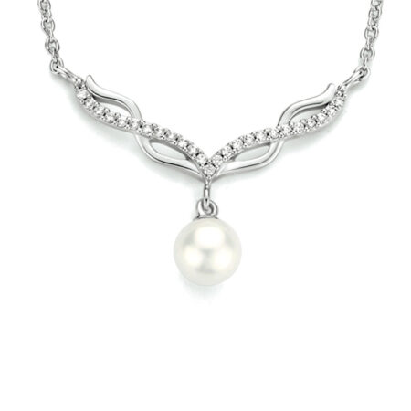 Zilveren collier parel en zirkonia 42 + 3 cm